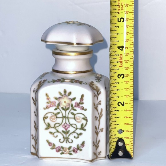 Norleans Japan Pink Porcelain Vanity Perfume Texture Bottle Hand Painted Floral - Picture 9 of 12